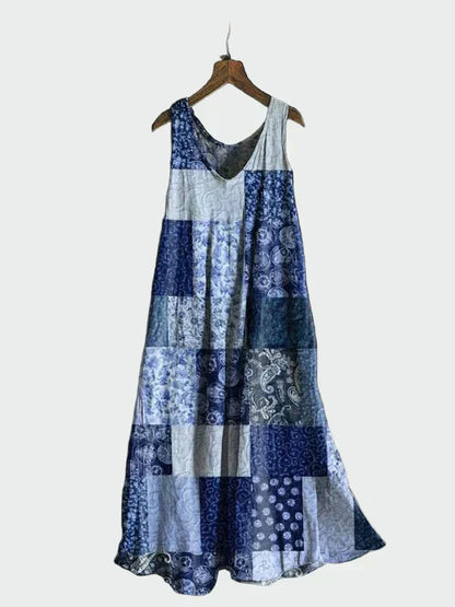 Ariane | Robe avec Motif Patchwork Bleu