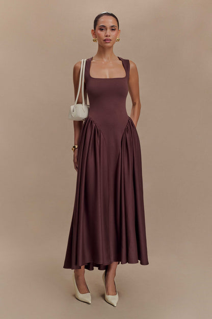 Sara - Robe midi en maille marron