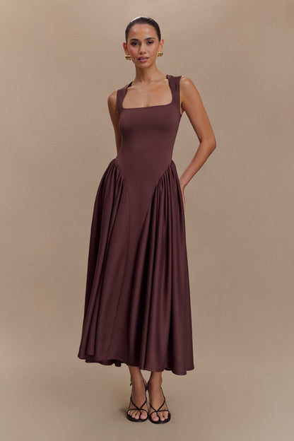 Sara - Robe midi en maille marron