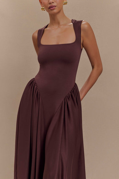 Sara - Robe midi en maille marron