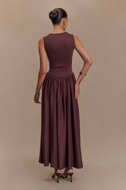 Sara - Robe midi en maille marron