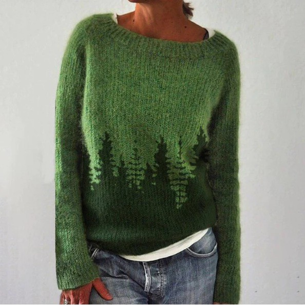 Das Liesa | Pull rétro vert avec motif de sapin