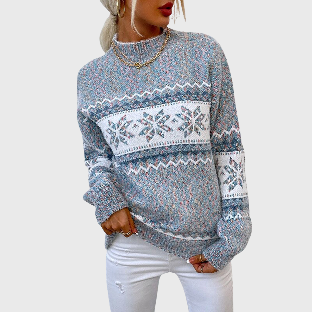 Das Kielo | Pull vintage bleu clair avec motif norvégien