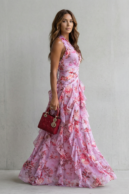 Béatrice | Robe Longue Romantique Cascade de Roses