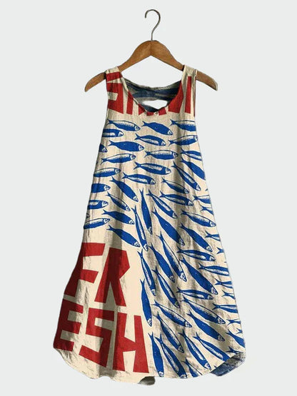 Brune | Robe avec Imprimé de Sardines