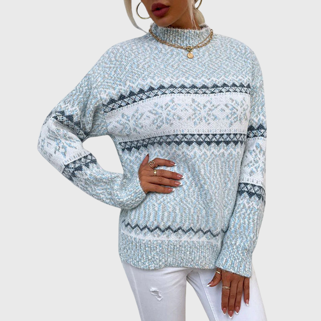 Das Kielo | Pull vintage bleu clair avec motif norvégien