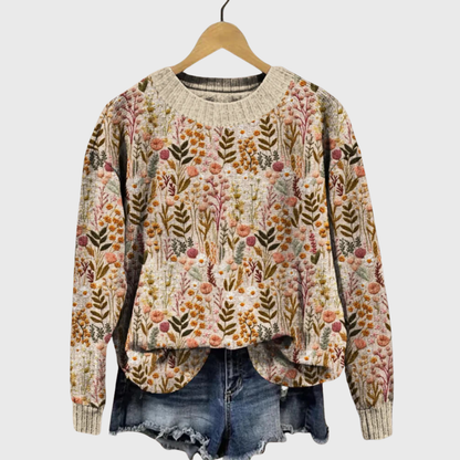 Fani | Pull beige doux avec motif floral