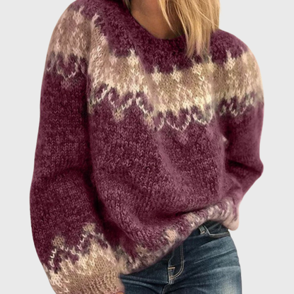 Das Nikola | Pull brun confortable avec motif norvégien