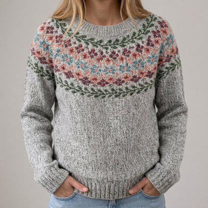 Inga | Pull rétro gris avec motif floral