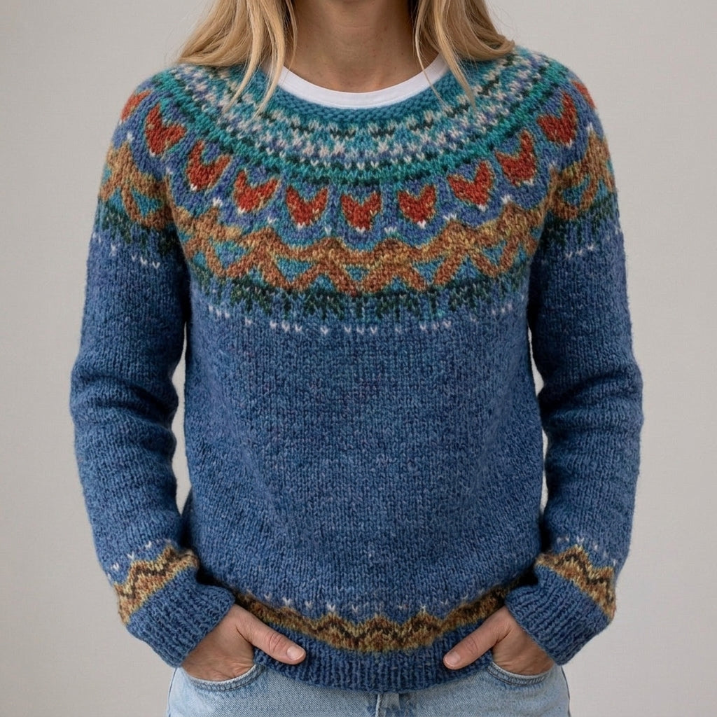 Selina | Pull bleu avec motif norvégien