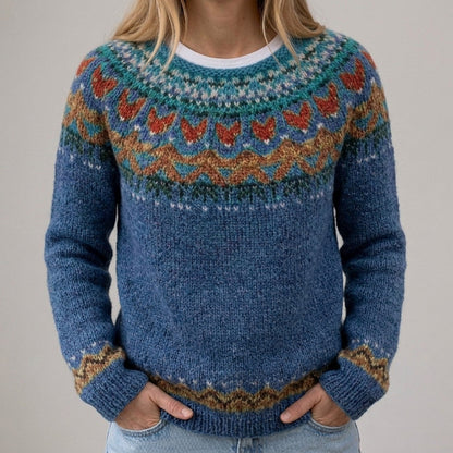 Selina | Pull bleu avec motif norvégien
