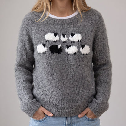Das Bianca | Pull gris avec motif de mouton