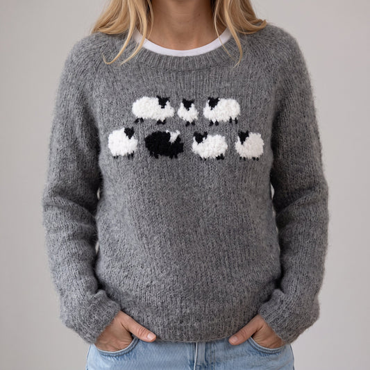 Das Bianca | Pull gris avec motif de mouton