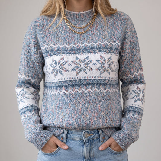 Das Kielo | Pull vintage bleu clair avec motif norvégien