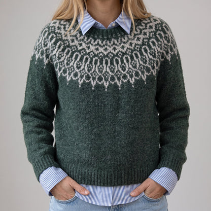 Tanja | Pull vintage vert foncé avec motif flocons de neige