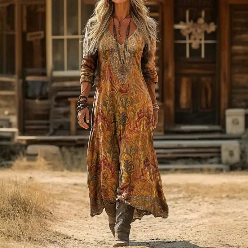 Maria - Robe Décontractée à Manches Longues avec Inspiration Vintage