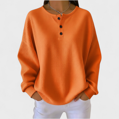 Das Hélène | Pull orange en tricot gaufré doux