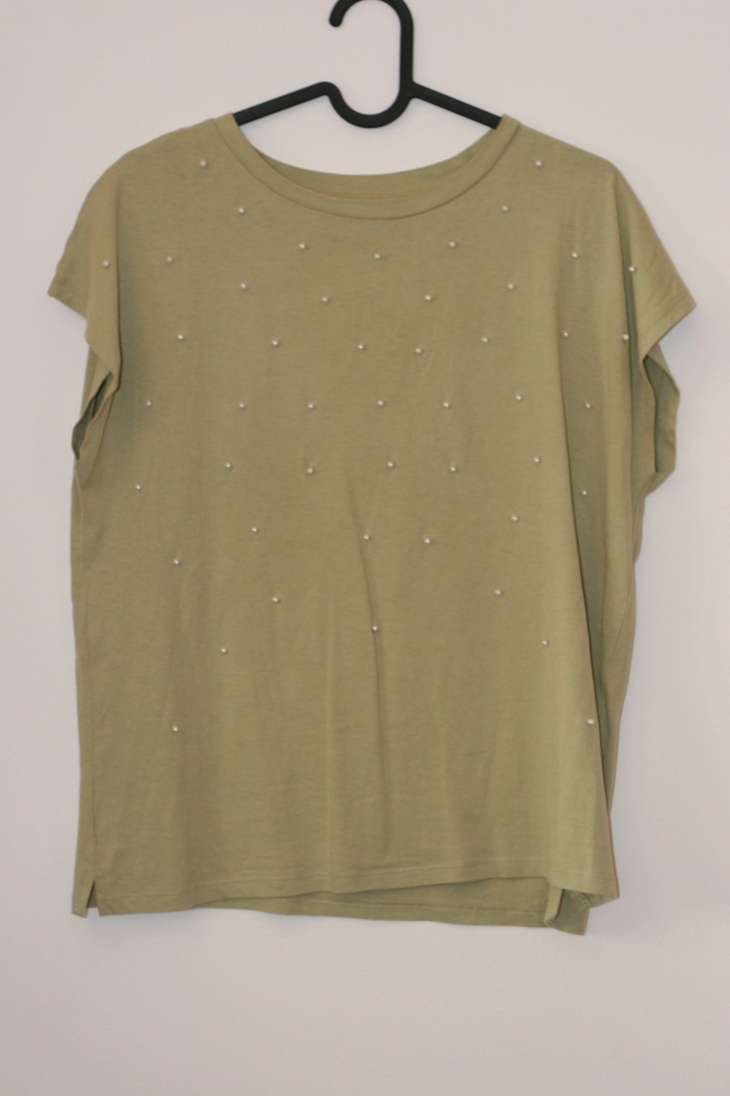 T-shirt vert sauge à perles fantaisie