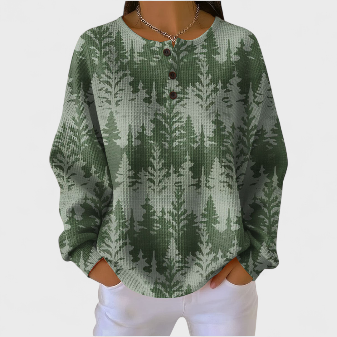 Inès | Pull vert avec motif classique de sapin de Noël