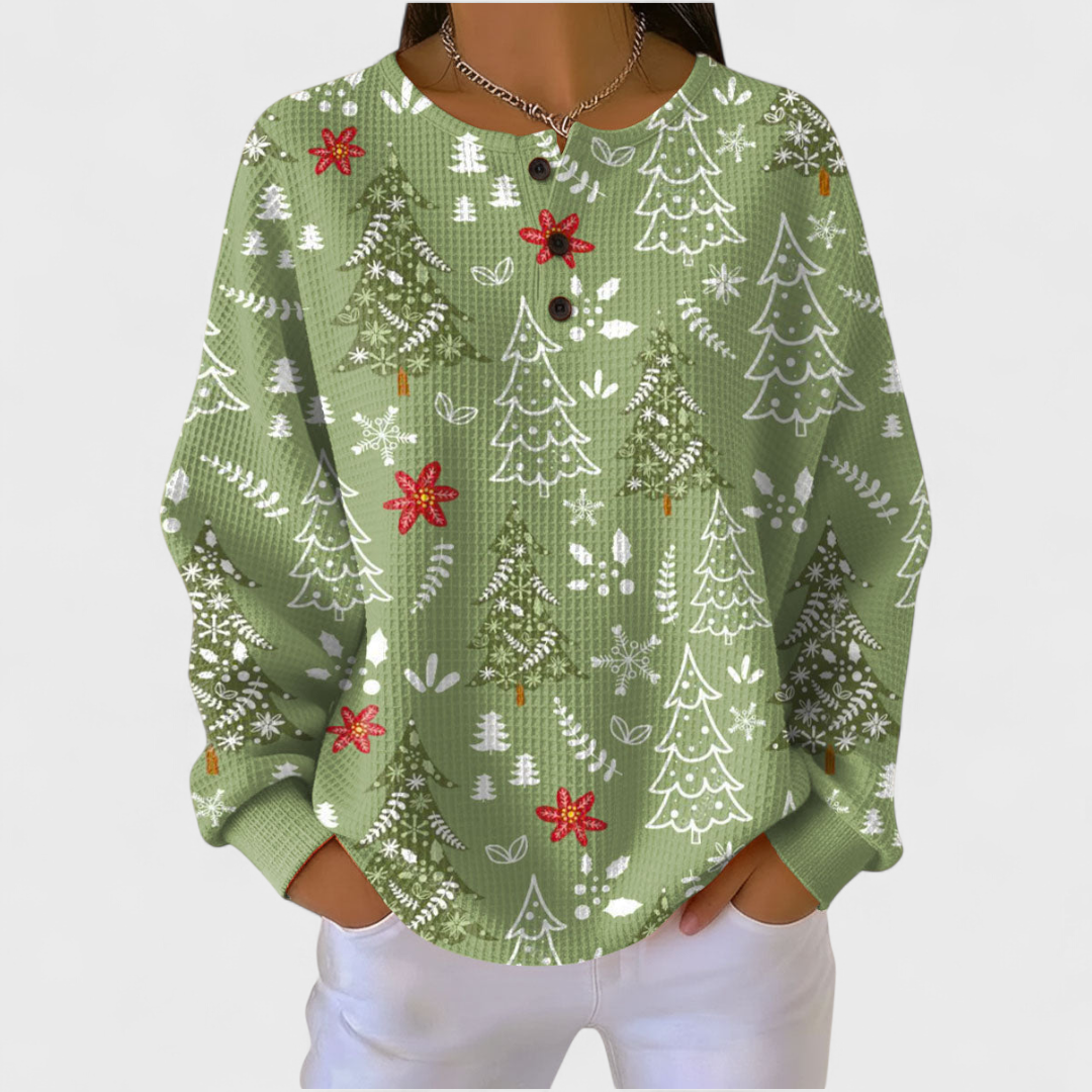 Ingrid | Pull vert avec motif de sapin de Noël