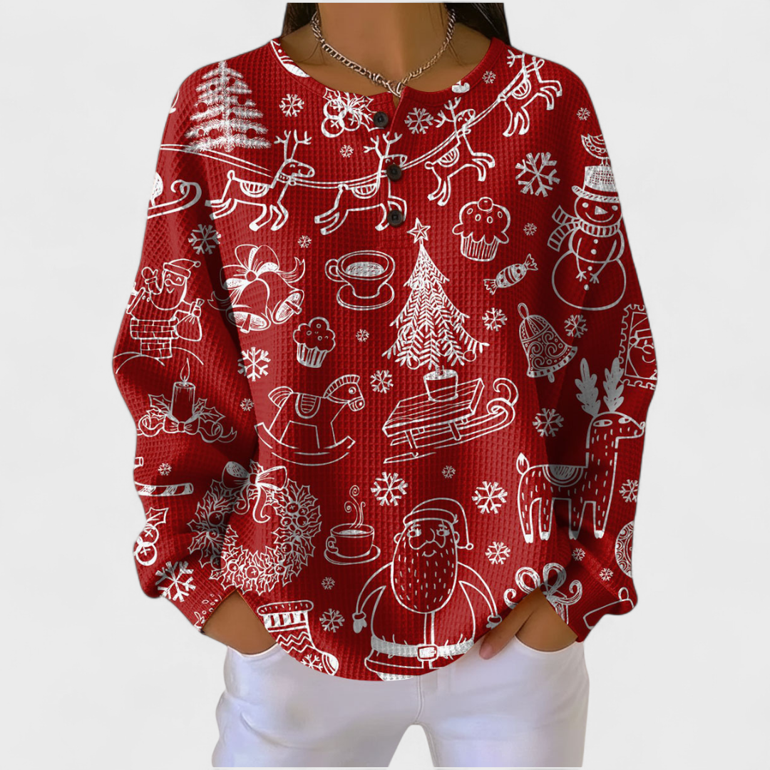 Karla | Pull rouge avec motif de Noël nordique