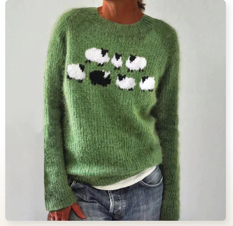 Das Bianca | Pull gris avec motif de mouton