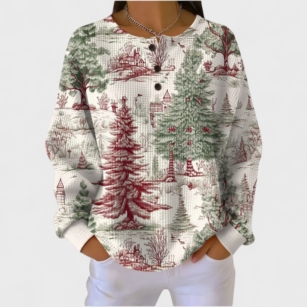 Das Louna | Pull crème avec motif forêt d'hiver