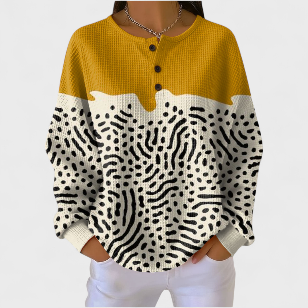 Das Liv | Pull jaune et blanc avec imprimé animal