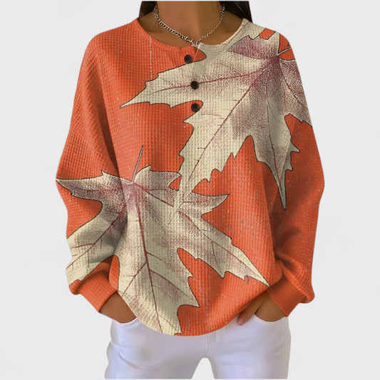 Das Manon | Pull orange avec motif de feuille d'automne