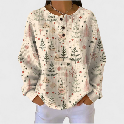 Das Mathilde | Pull crème avec un délicat motif de sapin
