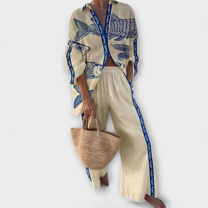 Inês | Ensemble Imprimé Bleu Poisson