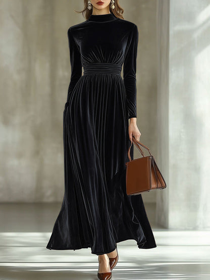 Marie | Robe Maxi en Velours Plissé
