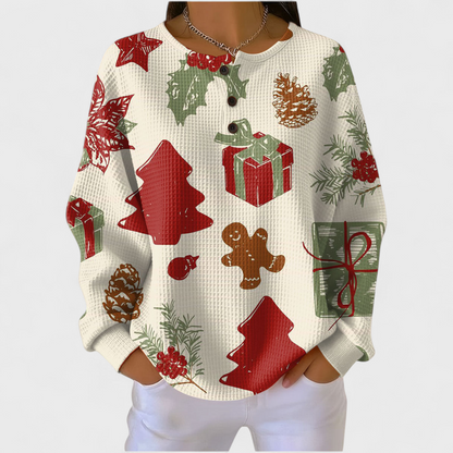Das Olivia | Pull crème avec motifs de Noël