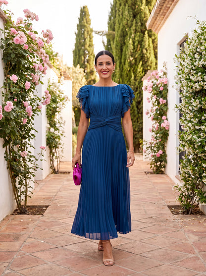 Séraphine | Robe Maxi Plissée Élégante à Nœud