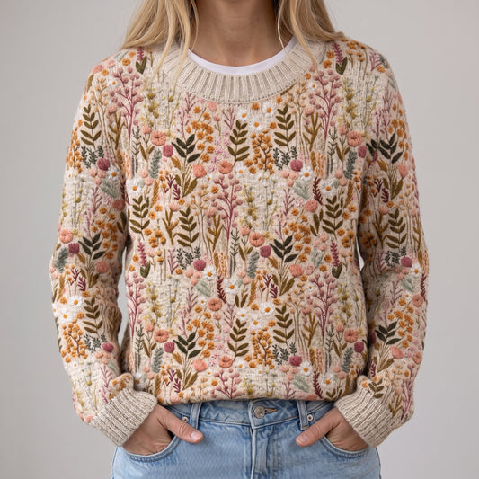 Fani | Pull beige doux avec motif floral