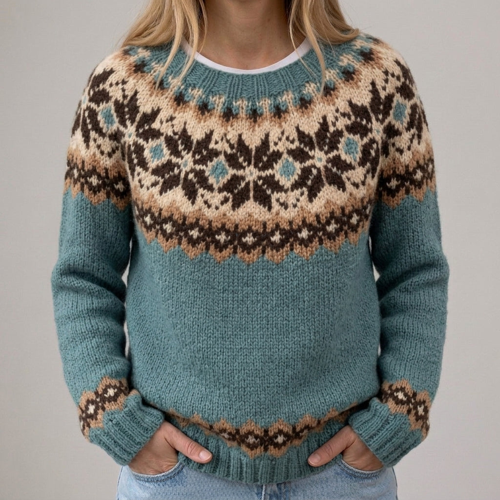 Das Tessa | Pull vert avec motif norvégien