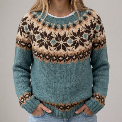 Das Tessa | Pull vert avec motif norvégien