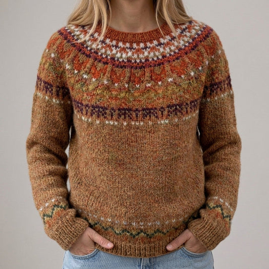 Das Petra | Pull marron avec motif norvégien