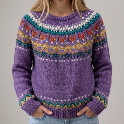 Das Silvia | Pull vintage violet avec motif norvégien