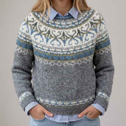 Das Lucia | Pull vintage gris clair avec motif norvégien