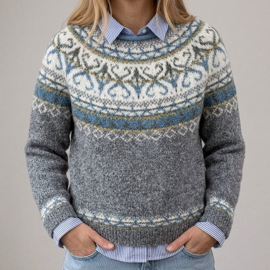 Das Lucia | Pull vintage gris clair avec motif norvégien