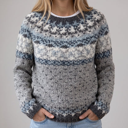 Kerstin | Pull rétro gris-blanc avec motif norvégien