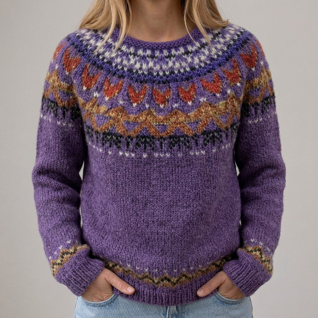 Das Marlen | Pull violet avec motif norvégien
