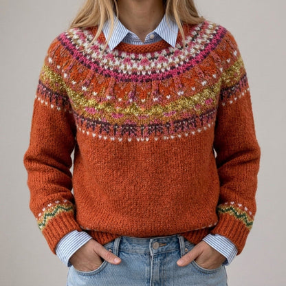 Das Simone | Pull vintage rouille avec motif norvégien
