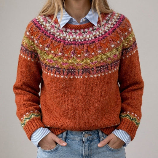 Das Simone | Pull vintage rouille avec motif norvégien