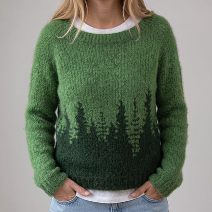 Das Liesa | Pull rétro vert avec motif de sapin