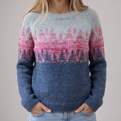 Svetlana | Pull rétro bleu avec motif de sapin