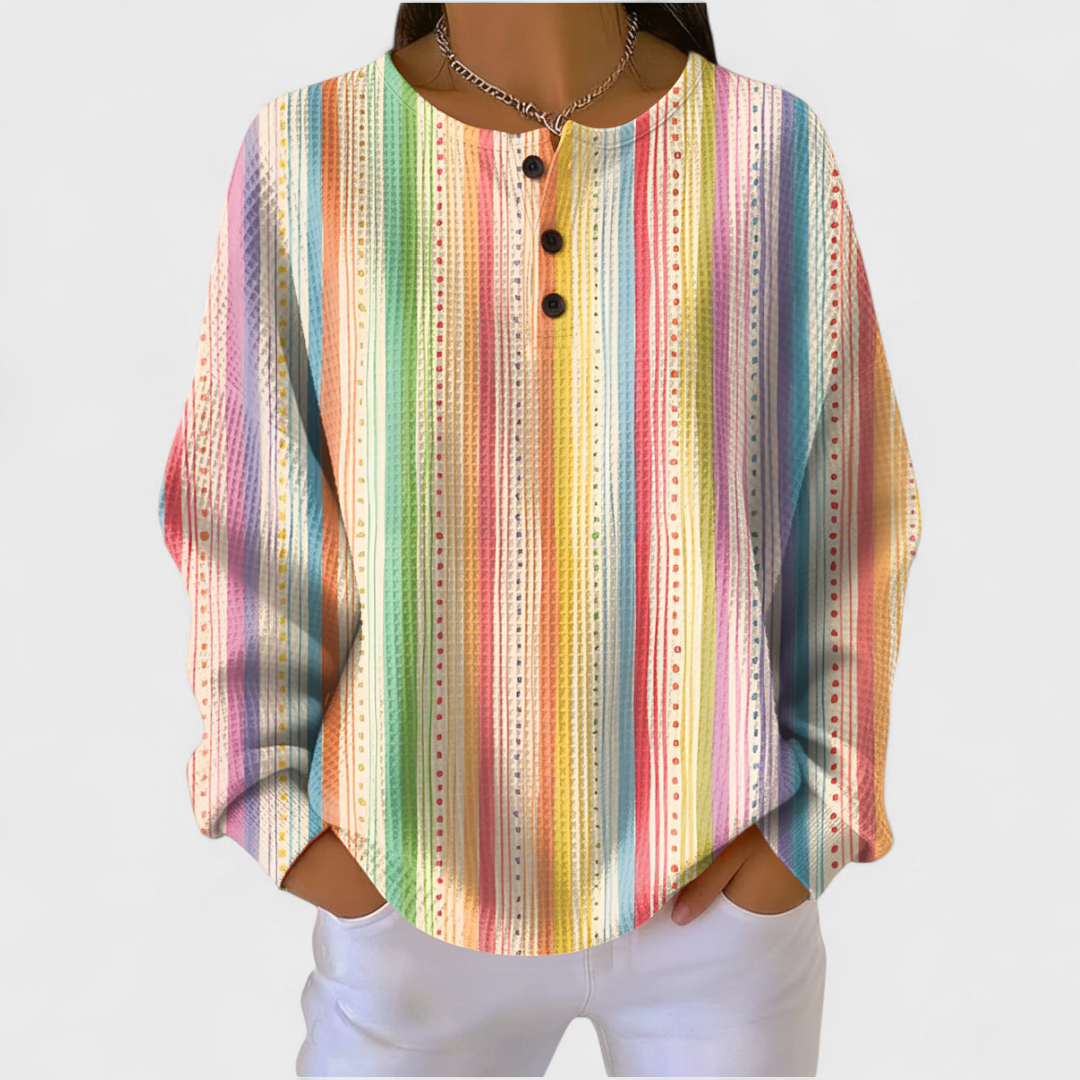 Das Sara | Pull avec motif rayé coloré et patte de boutonnage