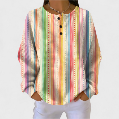 Das Sara | Pull avec motif rayé coloré et patte de boutonnage