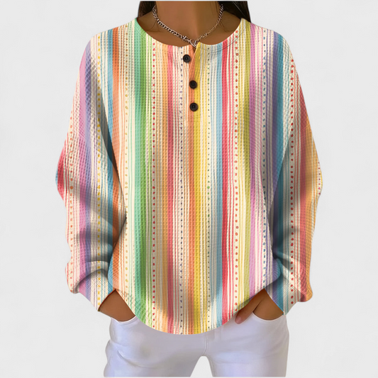Das Sara | Pull avec motif rayé coloré et patte de boutonnage